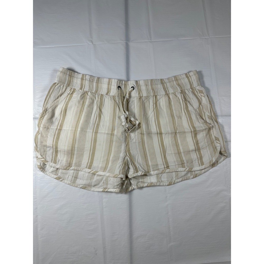 SO Heritage Tan Cream Striped Rayon Drawstring Shorts Womens XL